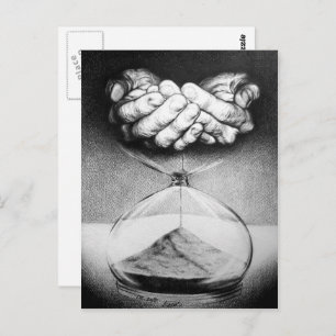 Time hourglass hands Pencil drawing Surreal art Postcard