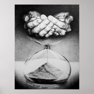 "Time" hourglass pencil drawing poster