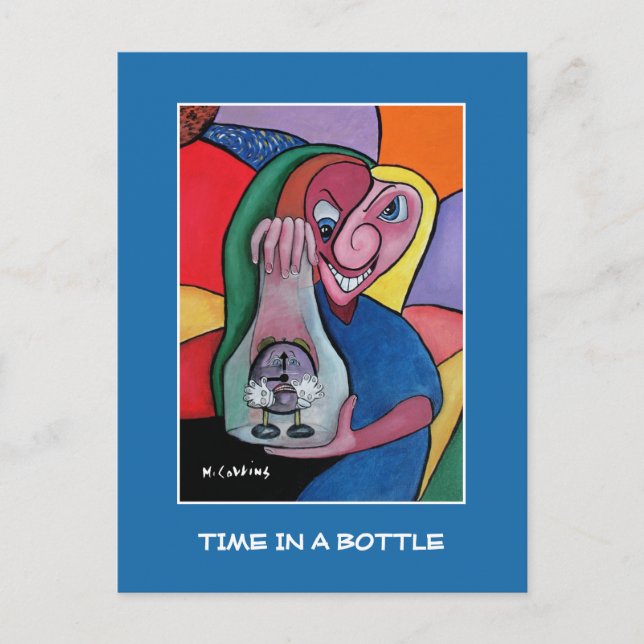 Time In A Bottle On Blue - Time Pieces Postcard (Front)