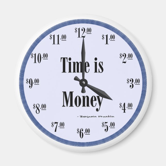 Time is Money - Blue Clock Face Magnet (Front)