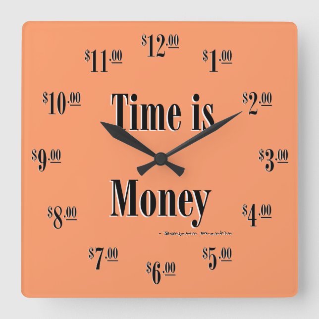 Time is Money Clock - Black text on mango (Front)