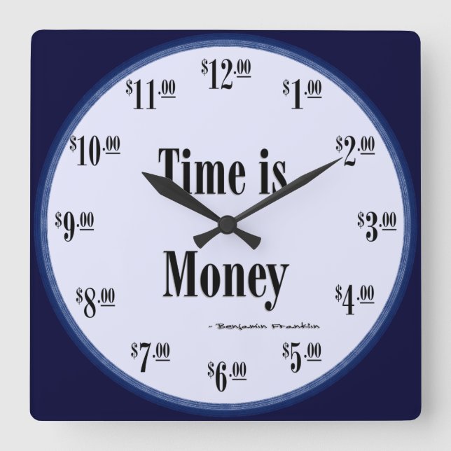 Time is Money Clock - Blue face w/Black text (Front)