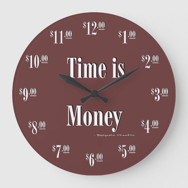 Time is Money Clock - White text (Front)