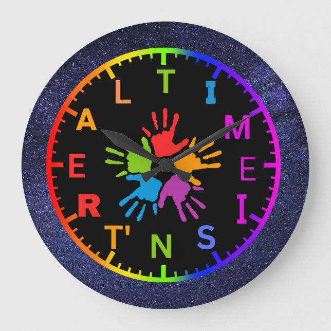 Time Isn't Real psychedelic clock/starry border Large Clock (Front)
