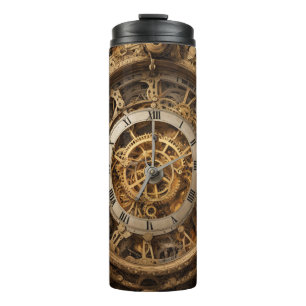 time keeper clad in ornate period attire winding thermal tumbler