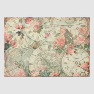 Time Keeper Vintage Clocks Floral Decoupage Tissue Paper