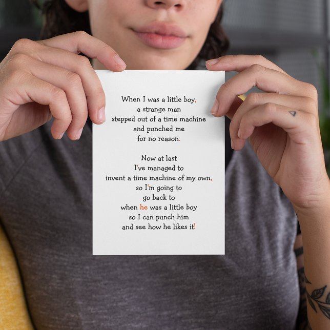 Time Machine Boy Man Punch Funny Sci-Fi Birthday Holiday Card (Time Machine Travel Funny Future Sci-Fi Joke Humor Holiday Card)