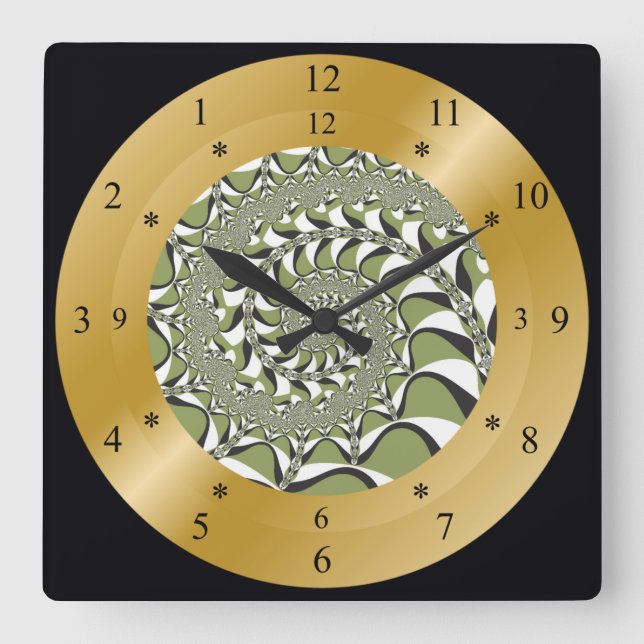 Time Machine Clock~Wormhole~Moss Green & White ~ Square Wall Clock (Front)