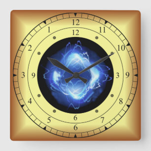 Time Machine ~ Glowing Blue Wave Time Portal ~ Square Wall Clock