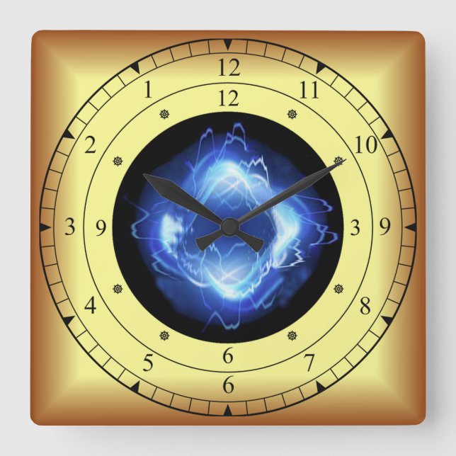 Time Machine ~ Glowing Blue Wave Time Portal ~  Square Wall Clock (Front)