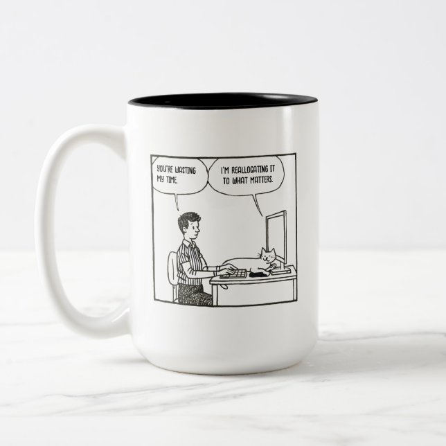 Time Management Cat Funny Office Humour Two-Tone Coffee Mug (Left)