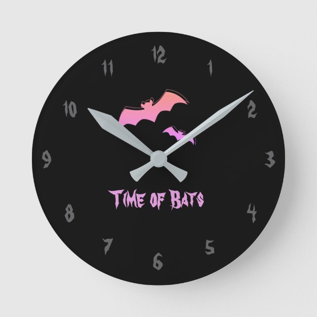 Time of Bats - Pink & Purple Abstract Pop Art Round Clock (Front)