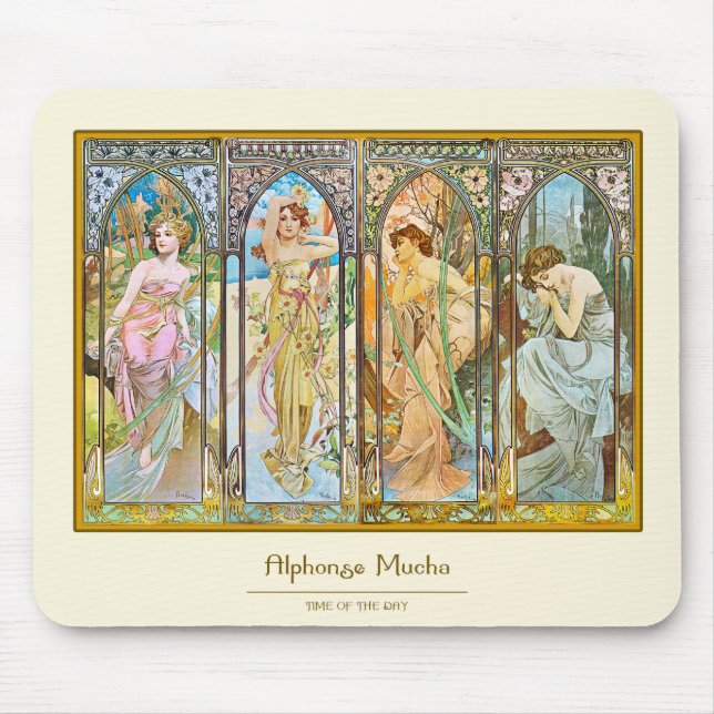 Time of the Day, Alphonse Mucha Mouse Pad (Front)