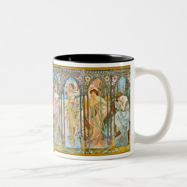 Time of the Day, Alphonse Mucha Two-Tone Coffee Mug (Right)