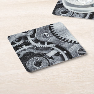Time Piece Mechanics Square Paper Coaster