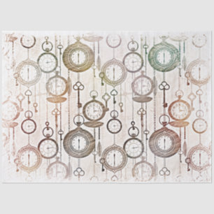 Time Pocket Watches and Keys Decoupage Tissue Paper