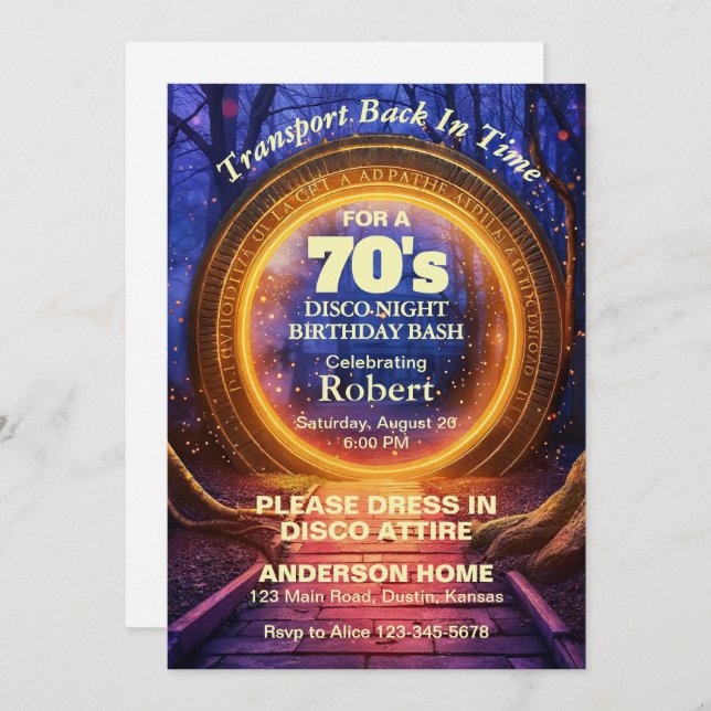 Time Portal 70s Disco Night Birthday Party Invitation (Front/Back)