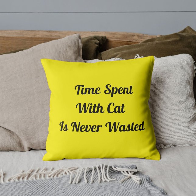 Time Spent With Cat Personalised Bright Yellow Cushion (Creator Uploaded)