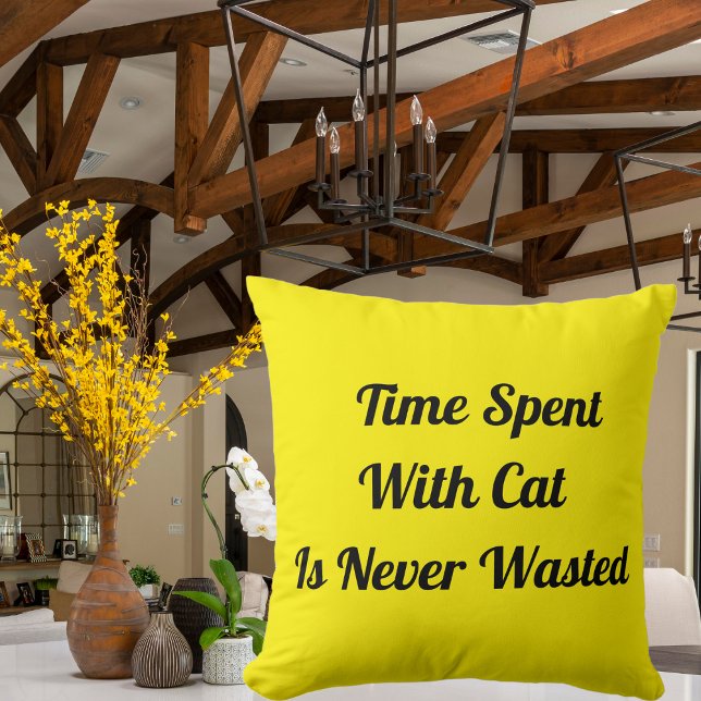 Time Spent With Cat Personalised Bright Yellow Cushion (Creator Uploaded)