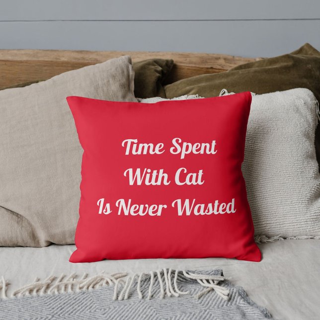 Time Spent With Cat Personalised Pet Quote Red Cushion (Creator Uploaded)