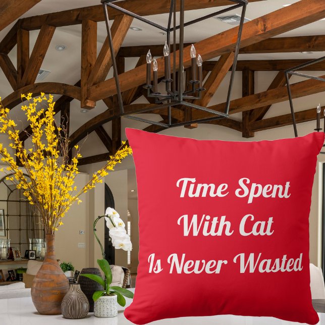 Time Spent With Cat Personalised Pet Quote Red Cushion (Creator Uploaded)