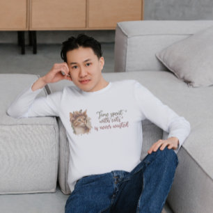 Time Spent With Cats Cute Cat Watercolor Design T-Shirt