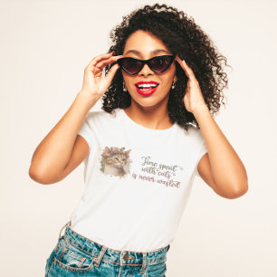 Time Spent With Cats Cute Cat Watercolor Design T-Shirt