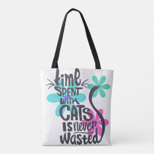 Time Spent with Cats is Never wasted-Groovy/Bright Tote Bag