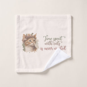 Time Spent With Cats Never Wasted Cute Watercolor Bath Towel Set