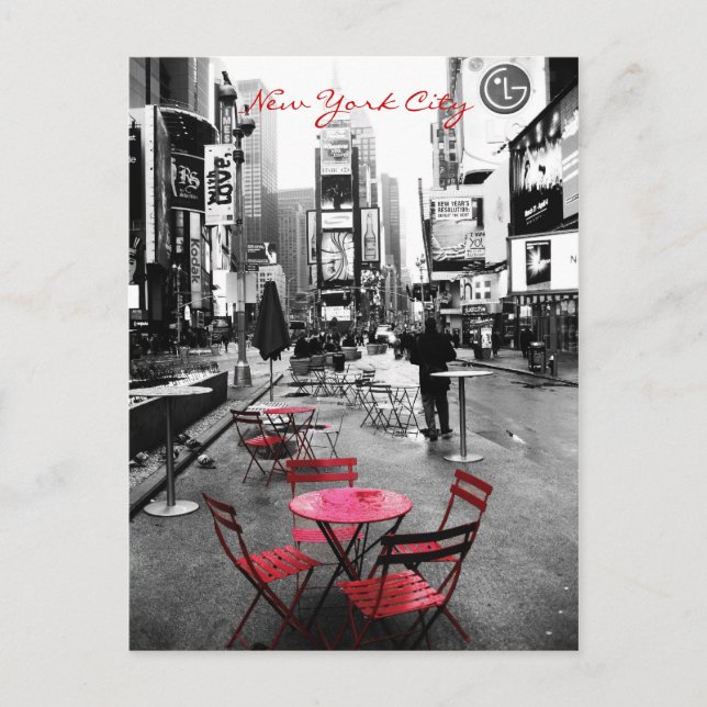 Time Square Black White Red Postcard (Front)