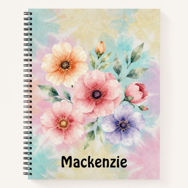 Time To Bloom Tie Dye Florals Personalised  Notebook (Front)