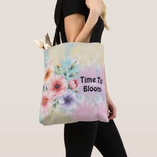 Time To Bloom Tie Dye Florals Tote Bag