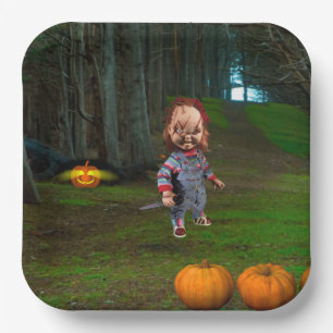 Time to carve the pumpkins. paper plate