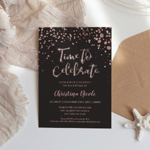 "Time to celebrate" Rose Gold Grey Simple Elegant Invitation