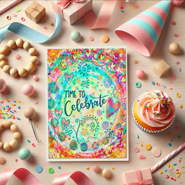 Time to Celebrate Whimsical Hearts Colourful Card (Creator Uploaded)
