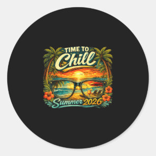 Time to chill retro summer vacation design  classic round sticker