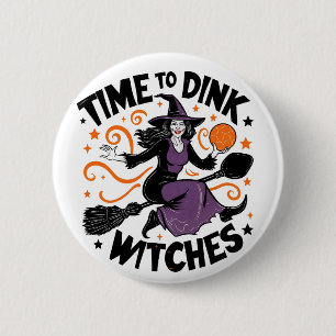 Time to Dink Witches Spooky Pickleball Halloween   6 Cm Round Badge