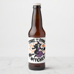 Time to Dink Witches Spooky Pickleball Halloween Beer Bottle Label