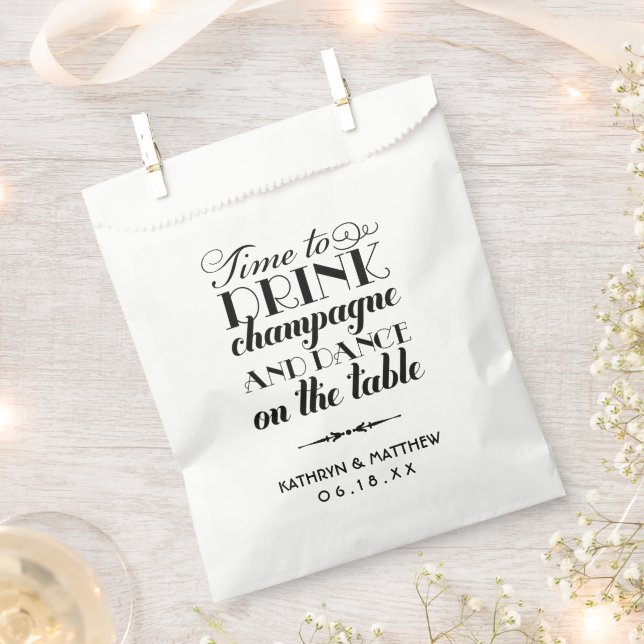 Time to Drink Champagne Black Script Wedding Favour Bag (Clipped)