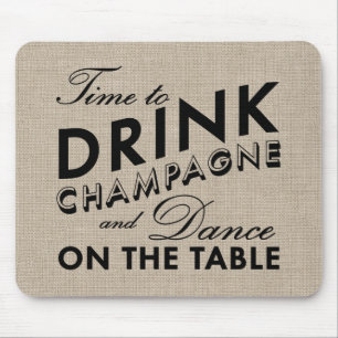 Time to Drink Champagne Burlap Mouse Pad