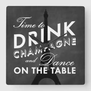 Time to Drink Champagne Eiffel Tower Wall Clock