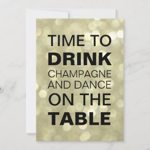 Time to Drink Champagne Gold Holiday Invitation