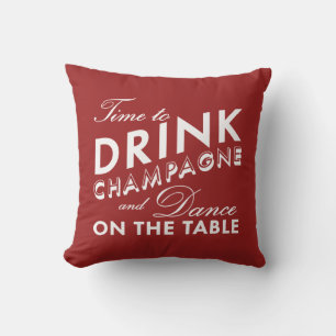 Time to Drink Champagne Holiday Red Pillow