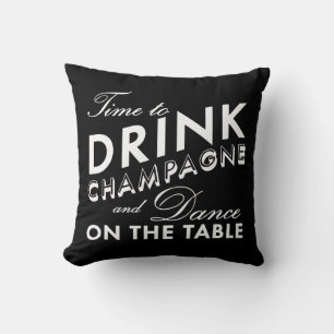 Time to Drink Champagne Pillow in Black & White