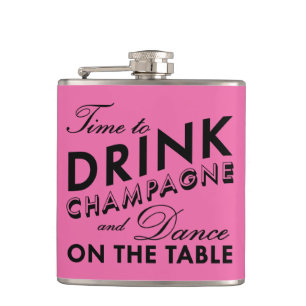 Time to Drink Champagne Pink & Black Flask