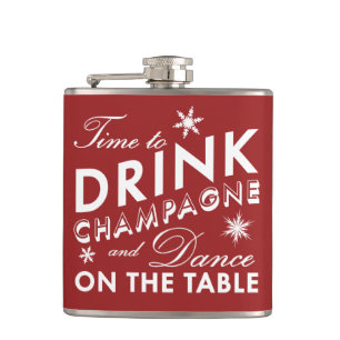 Time to Drink Champagne Red Holiday Flask