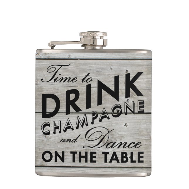 Time to Drink Champagne Rustic Flask (Front)