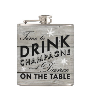 Time to Drink Champagne Rustic Holiday Flask