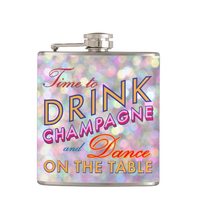 Time to Drink Champagne Sparkly Flask (Front)