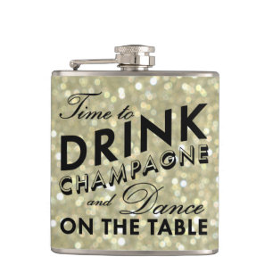Time to Drink Champagne Sparkly Gold Flask